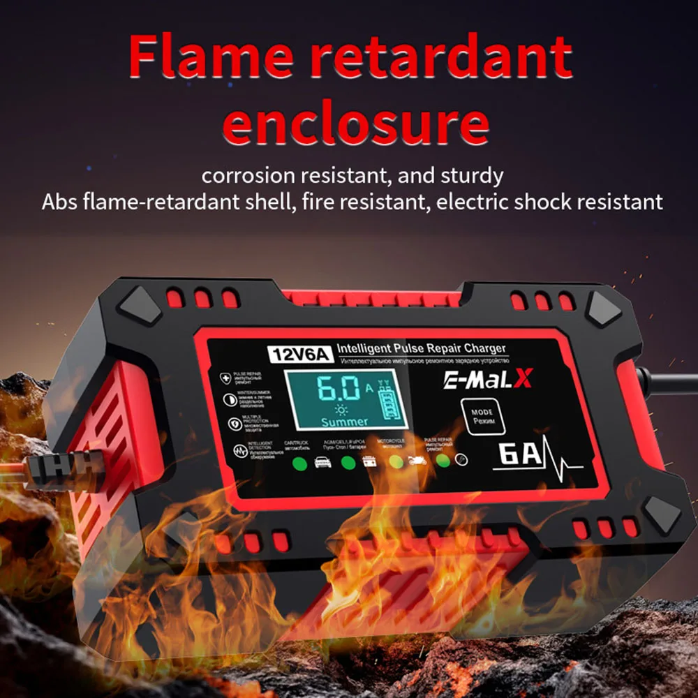 Car Battery Charger 12V 6A Digital Intelligent Pulse Repair Display Overvoltage Protection Household Storage Batteries Charging thumbnail 4