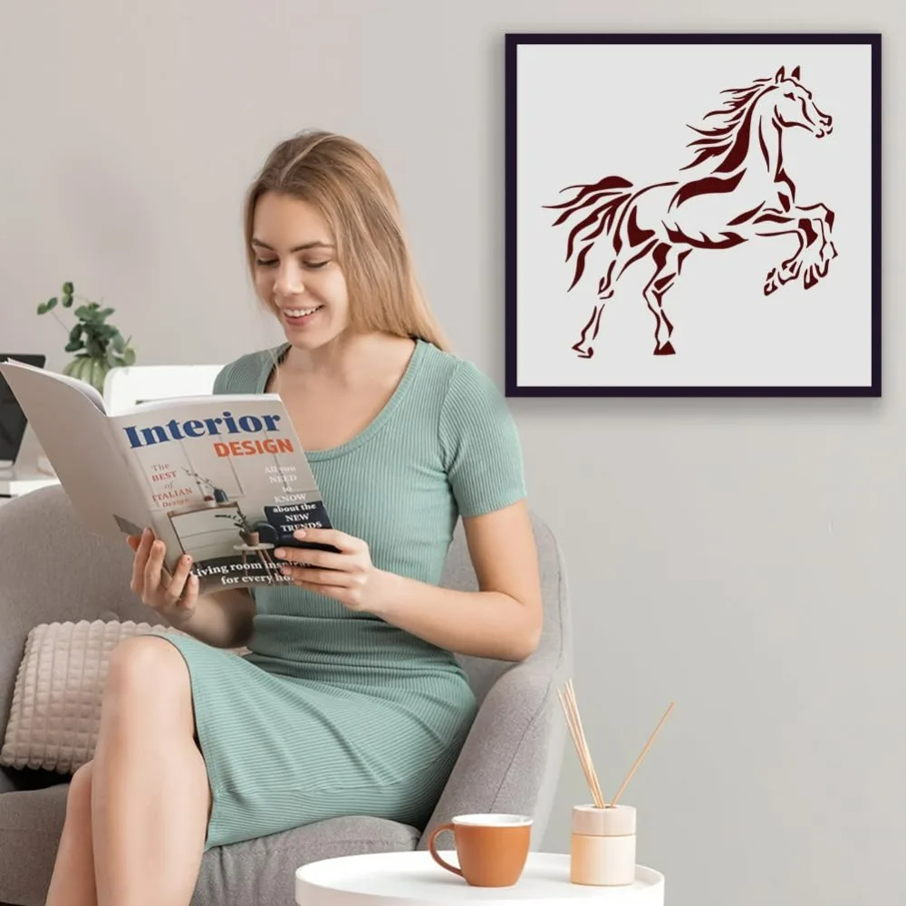 2Pcs Horse Wall Stencil for 11.8 x 11.8 Inch Art Drawing DIY Crafts Reusable for Painting on Wood Fence Wall Floor Fabric Canvas thumbnail 5