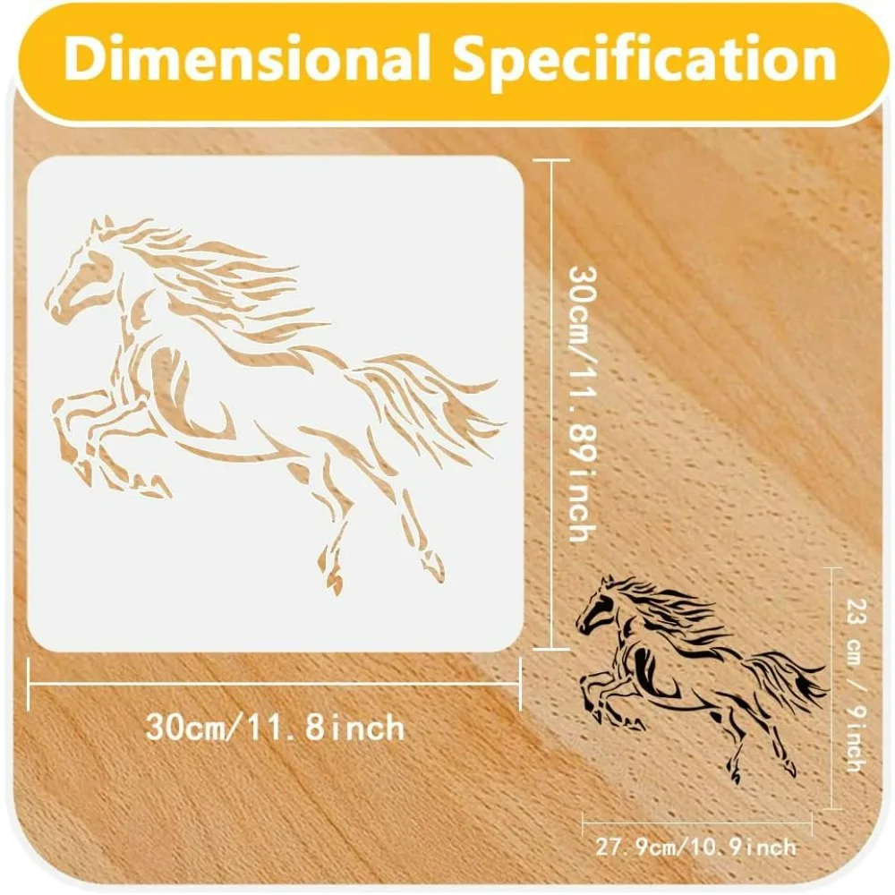 2Pcs Horse Wall Stencil for 11.8 x 11.8 Inch Art Drawing DIY Crafts Reusable for Painting on Wood Fence Wall Floor Fabric Canvas thumbnail 2