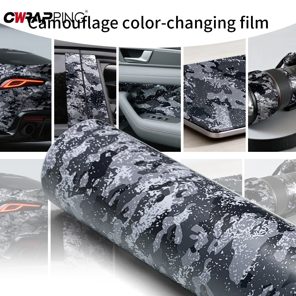Self-adhesive Film Camouflage Vinyl Wrap Exterior Car Stickers Grey Waterproof Wrapping Tools Camo Wrapping Foil Black Sticker