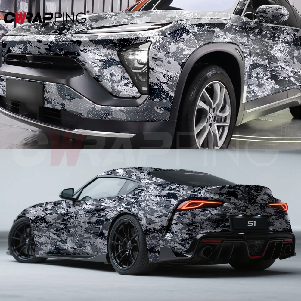 Self-adhesive Film Camouflage Vinyl Wrap Exterior Car Stickers Grey Waterproof Wrapping Tools Camo Wrapping Foil Black Sticker thumbnail 2