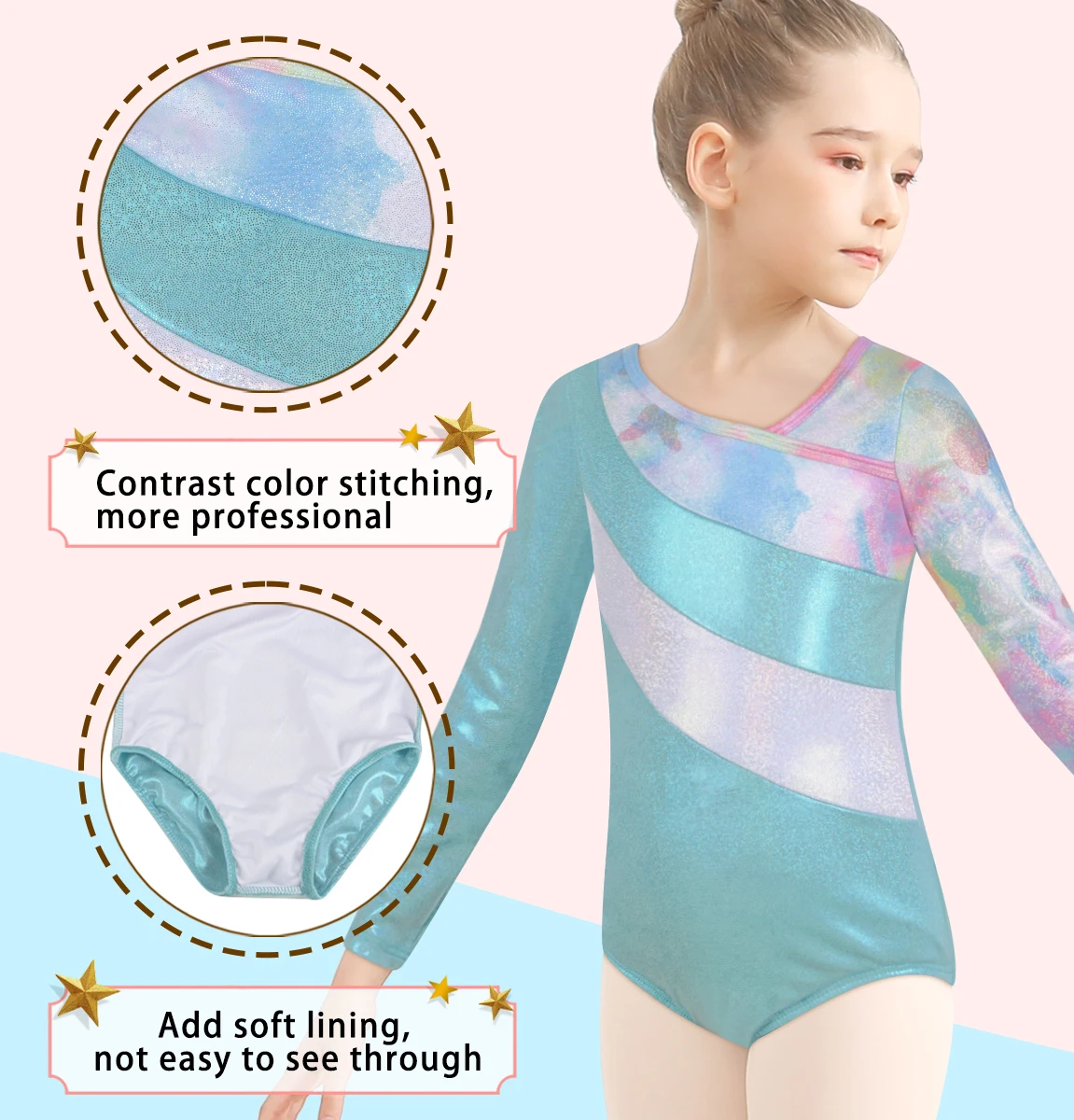 Gymnastics Leotards for Girls Sparkly Tumbling Dance Leotards Kids 2-10Years thumbnail 6
