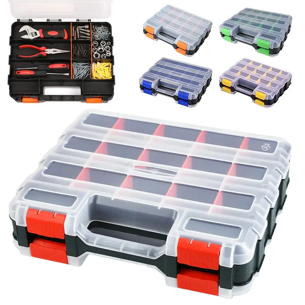 34-Compartment Double-Sided Tool Organizer Box With Removable Dividers Storage Case For Screws Portable Parts Bin With Clear Lid thumbnail 4