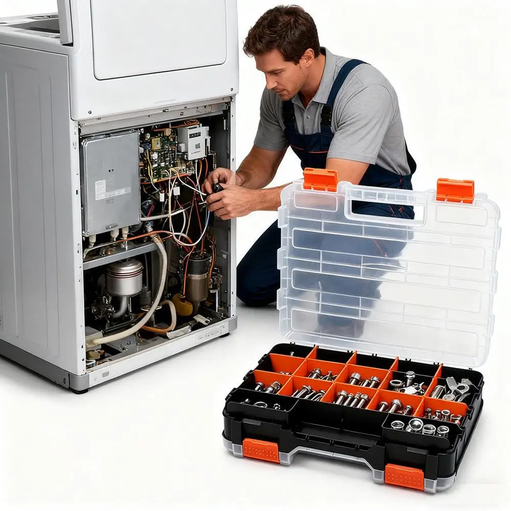 34-Compartment Double-Sided Tool Organizer Box With Removable Dividers Storage Case For Screws Portable Parts Bin With Clear Lid thumbnail 2