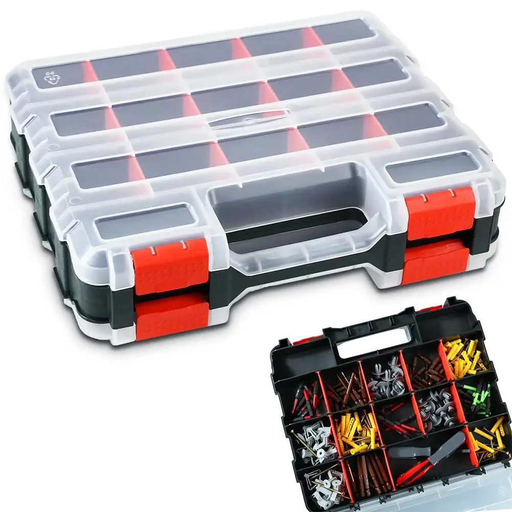 34-Compartment Double-Sided Tool Organizer Box With Removable Dividers Storage Case For Screws Portable Parts Bin With Clear Lid thumbnail 6