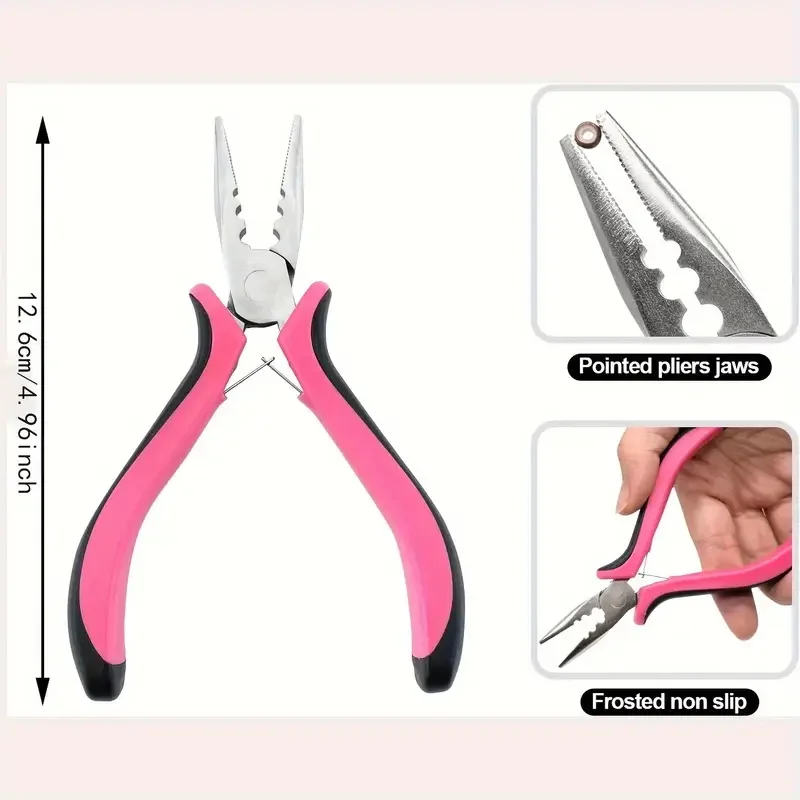 Micro Ring Hair Extensions Kit 500 Pcs with Beads Plier Hook Needle Pulling Loop Alligator Clips Comb for Hairdressing thumbnail 2