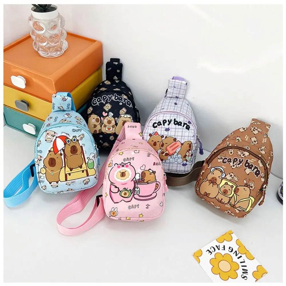 Cute Capybara Shoulder Bag Cartoon Animal Lightweight Chest Bag Nylon Coin Purse For