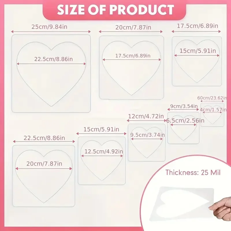 Bview Art 8 Pieces Reusable Heart Shape Stencils Kit - Painting Templates for DIY Wall Decor, Canvas, Greeting Cards thumbnail 2