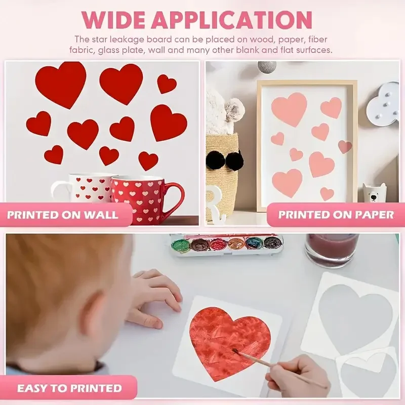 Bview Art 8 Pieces Reusable Heart Shape Stencils Kit - Painting Templates for DIY Wall Decor, Canvas, Greeting Cards thumbnail 4