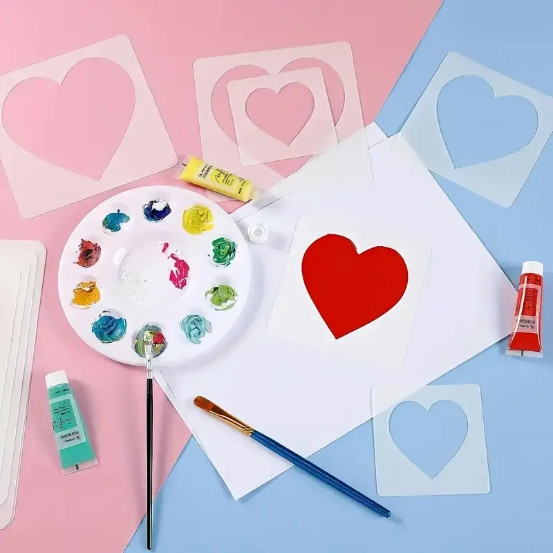 Bview Art 8 Pieces Reusable Heart Shape Stencils Kit - Painting Templates for DIY Wall Decor, Canvas, Greeting Cards thumbnail 3