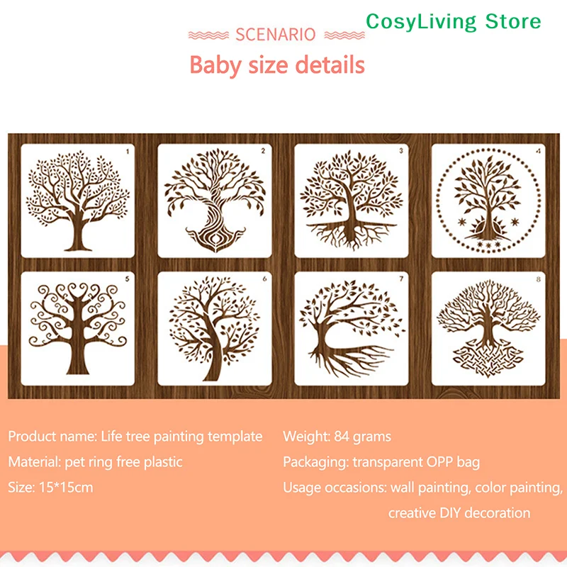 12Pcs Reusable Tree Stencils Set Tree Of Life Stencil Wood Airbrush Drawing Templates Crafts Drawing Stencils For Painting On thumbnail 6