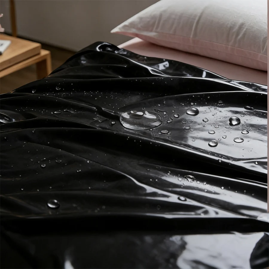 High Quality Pure Black PVC Waterproof Bed Cover Anti Fouling and Easy To Clean Household Bedding Protective Cover thumbnail 2
