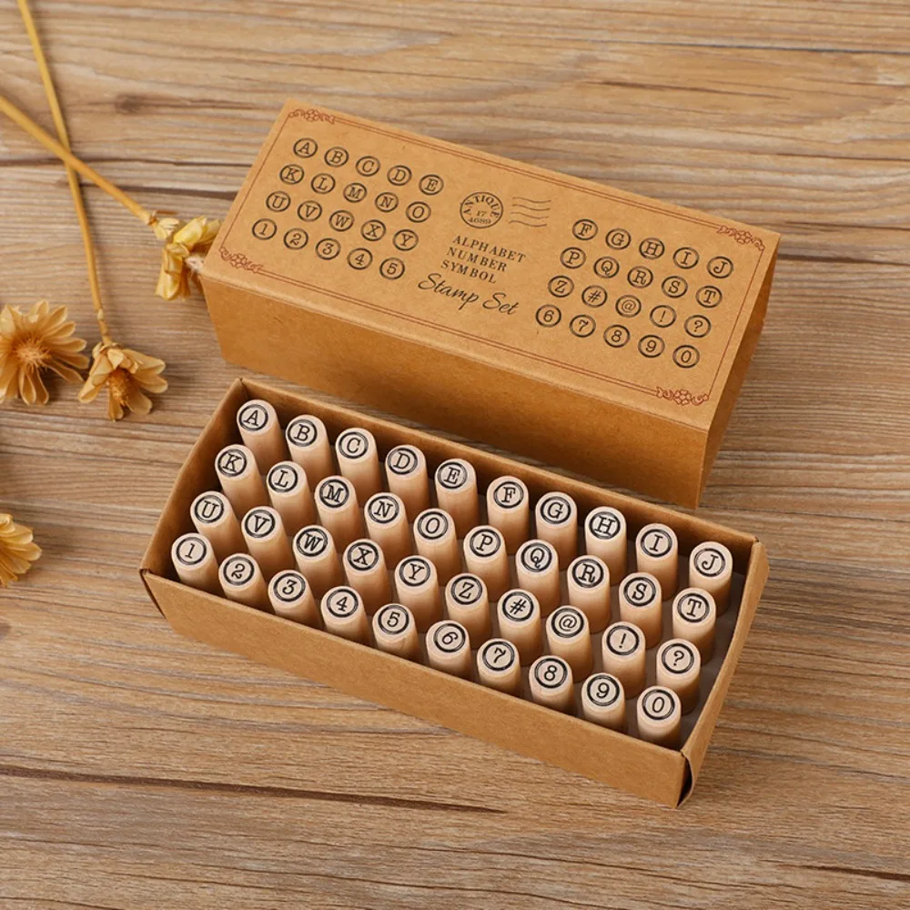 40pcs Office School Supplies Wooden Letter Cylinder Seals 2Style DIY Diary English Alphabet Stamps for Journal Scrapbooking Gift thumbnail 5