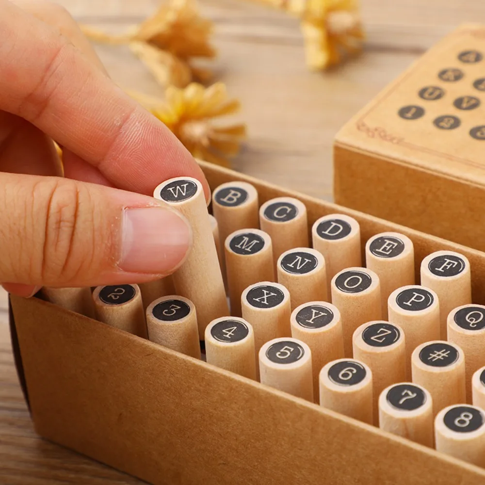 40pcs Office School Supplies Wooden Letter Cylinder Seals 2Style DIY Diary English Alphabet Stamps for Journal Scrapbooking Gift thumbnail 2