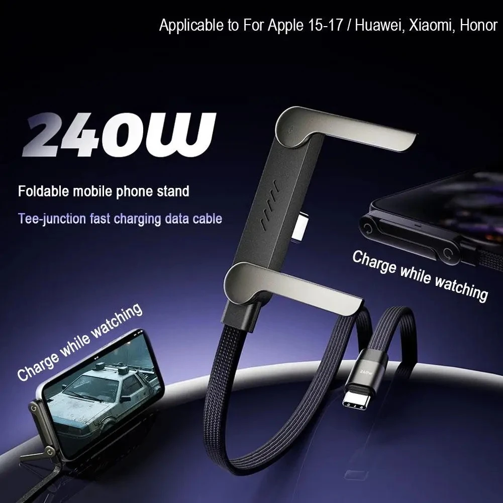 240W Type-C To Type C Cable Elbow Fast Charging Data Cable Foldable Stand Phone Holder For iPhone 17/16/15 For Samsung Charger thumbnail 2