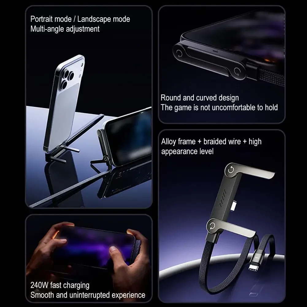 240W Type-C To Type C Cable Elbow Fast Charging Data Cable Foldable Stand Phone Holder For iPhone 17/16/15 For Samsung Charger thumbnail 5