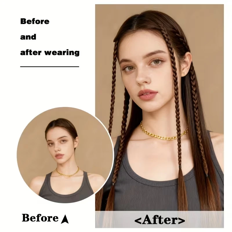 20inch Synthetic 2pcs Y2K Style Hair Long Straight Mini Braid High Temperature Fiber Mixed Color Hair Accessory for Daily thumbnail 5