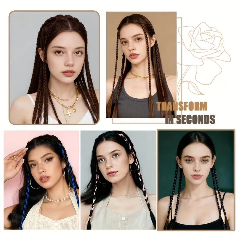 20inch Synthetic 2pcs Y2K Style Hair Long Straight Mini Braid High Temperature Fiber Mixed Color Hair Accessory for Daily thumbnail 6