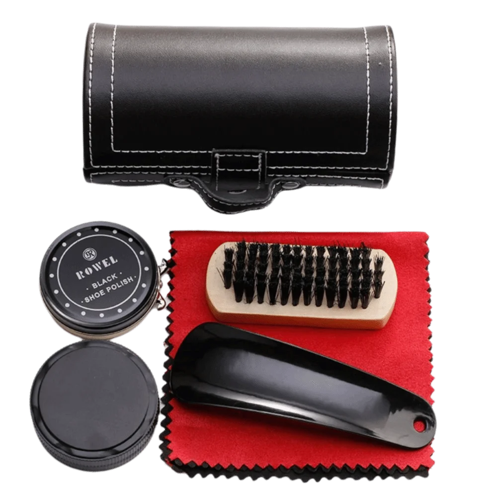 Portable Barrel Set Shoe Shine Kit Black Shoe Polish Stain Removal Boots Care Kit Leather Shoe Polish Set Universal Application thumbnail 5
