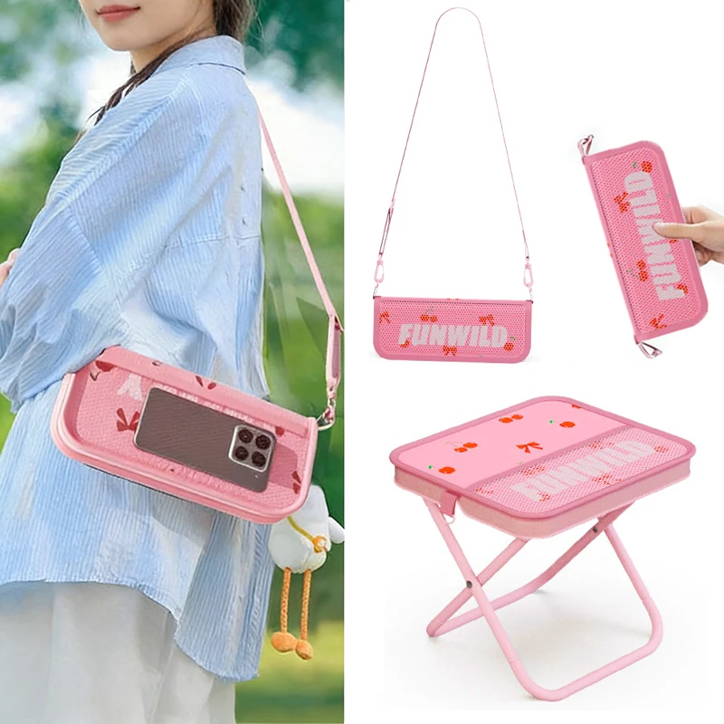 Pink Cherry Pattern Camping Chair Outdoor Portable Folding Stool with Shoulder Strap Mesh Bag Lightweight Fishing Picnic Seat thumbnail 2