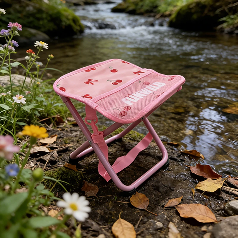 Pink Cherry Pattern Camping Chair Outdoor Portable Folding Stool with Shoulder Strap Mesh Bag Lightweight Fishing Picnic Seat thumbnail 6