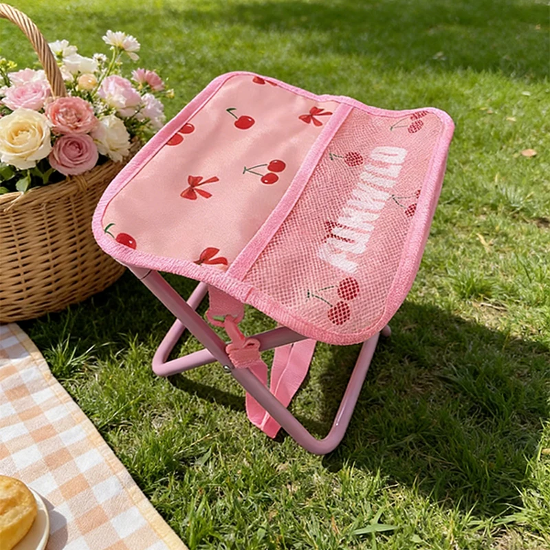 Pink Cherry Pattern Camping Chair Outdoor Portable Folding Stool with Shoulder Strap Mesh Bag Lightweight Fishing Picnic Seat thumbnail 4