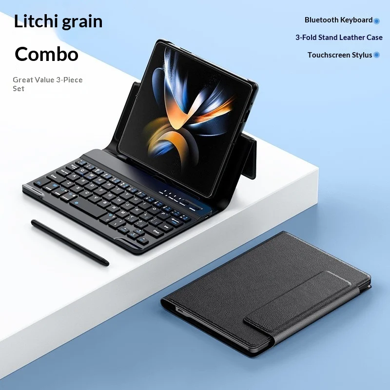 For Samsung Gaalxy Z Fold 7 6 5 4 3 2 Huwei Xiaomi Honor Leather Fold Stand Keyboard Case Wireless Keyboard Pen Mouse Hard Cover thumbnail 4