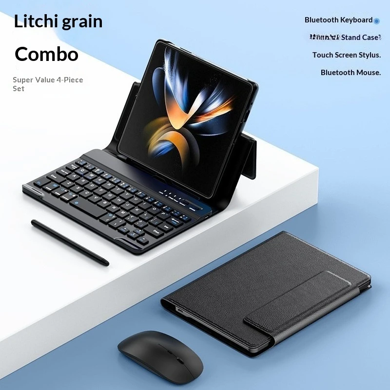 For Samsung Gaalxy Z Fold 7 6 5 4 3 2 Huwei Xiaomi Honor Leather Fold Stand Keyboard Case Wireless Keyboard Pen Mouse Hard Cover thumbnail 2