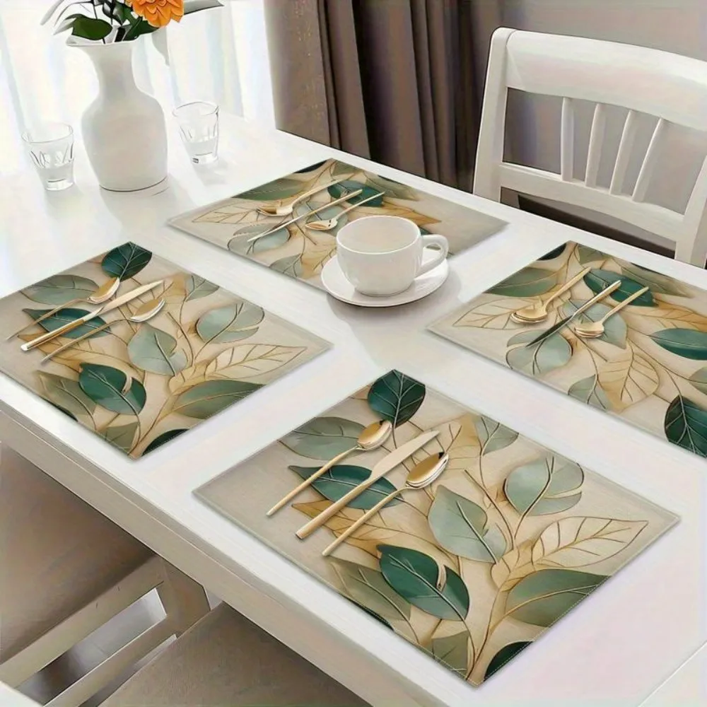 VIKAMA 4/6/8/10pcs small fresh leaf placemats are durable and machine washable for daily kitchen and dining table decoration thumbnail 4