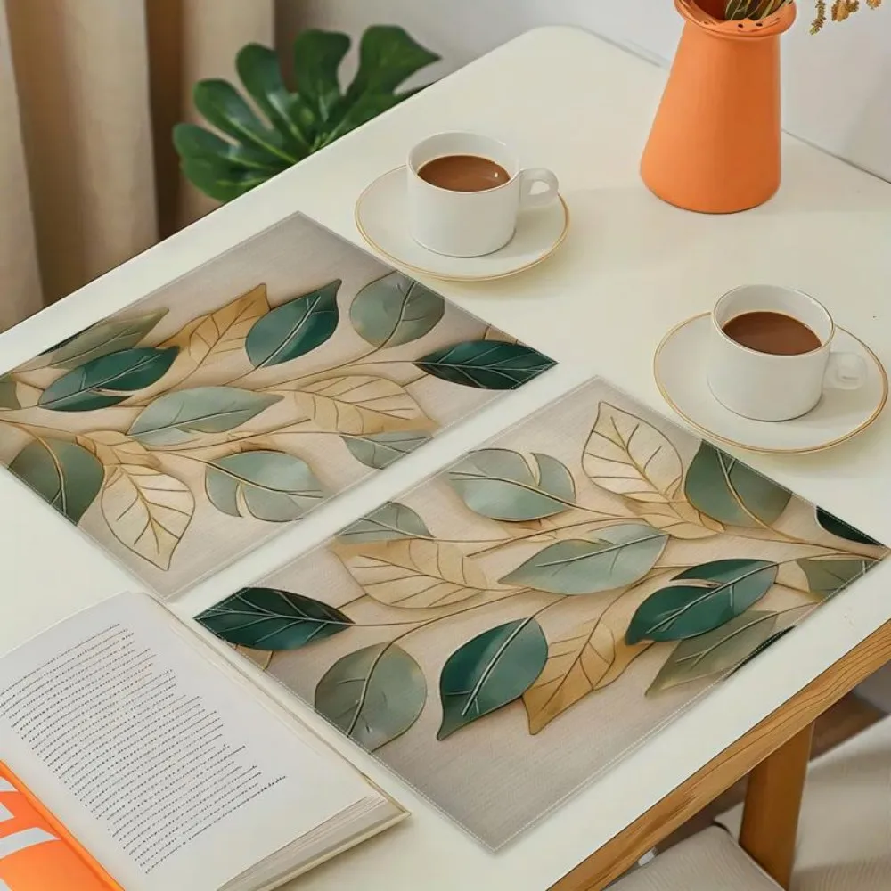 VIKAMA 4/6/8/10pcs small fresh leaf placemats are durable and machine washable for daily kitchen and dining table decoration thumbnail 2