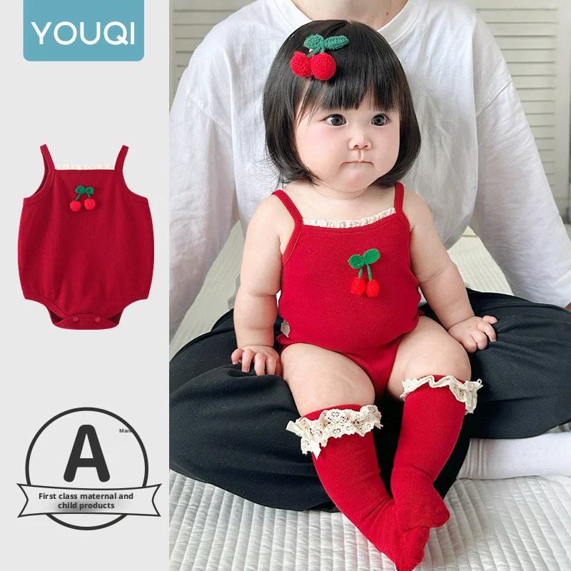 【Youqi】Chinese Baby Romper for 0-2 Year Olds, Summer Thin Newborn Romper for Girls, Thin Full-Month and One-Year-Old Clothing, Crawling Suit thumbnail 2