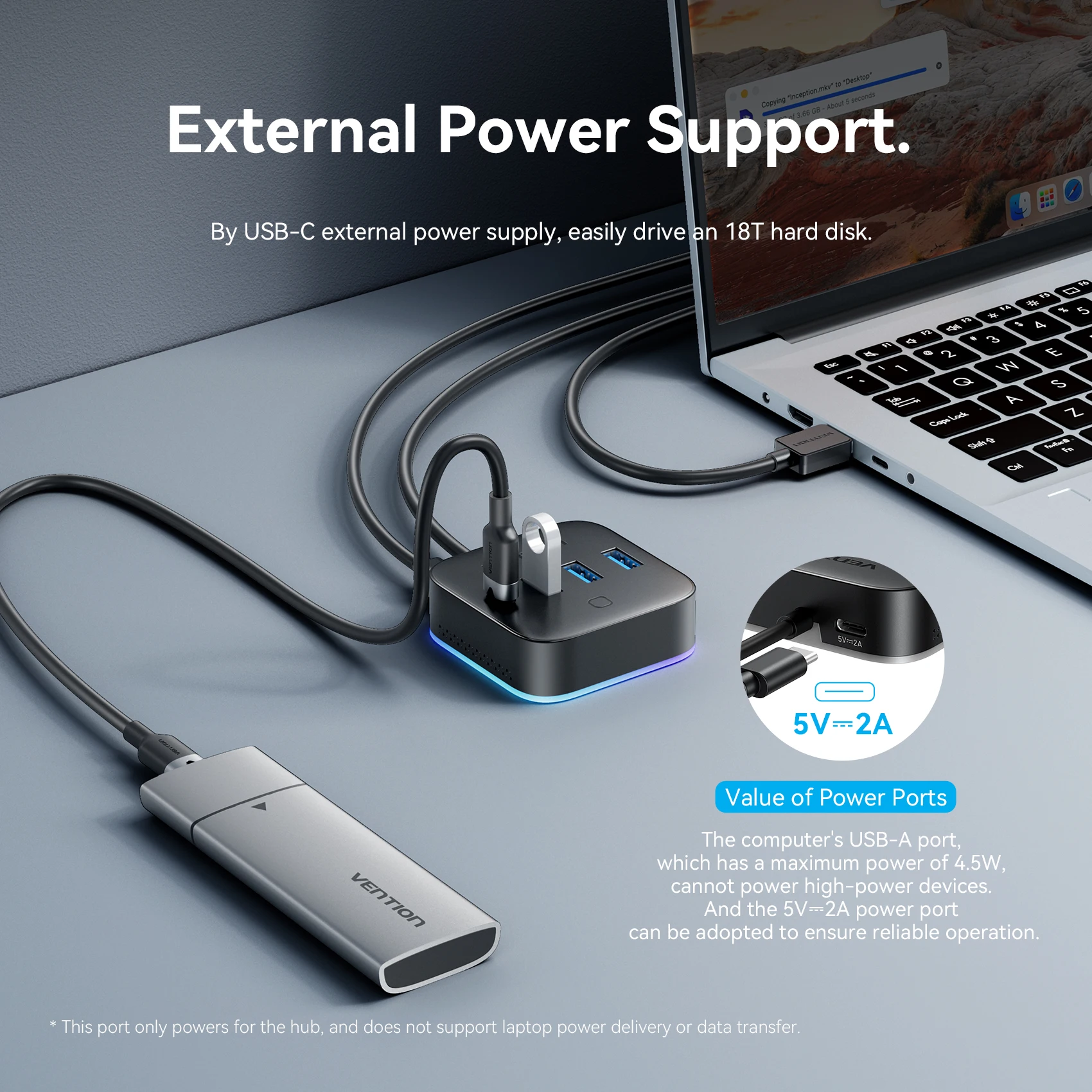Vention USB A 3.0 HUB RGB Light Switch USB C 3.2 Gen1 5Gbps Desktop Hub Adapter for PC Laptop Accessories USB Splitter Extender thumbnail 6