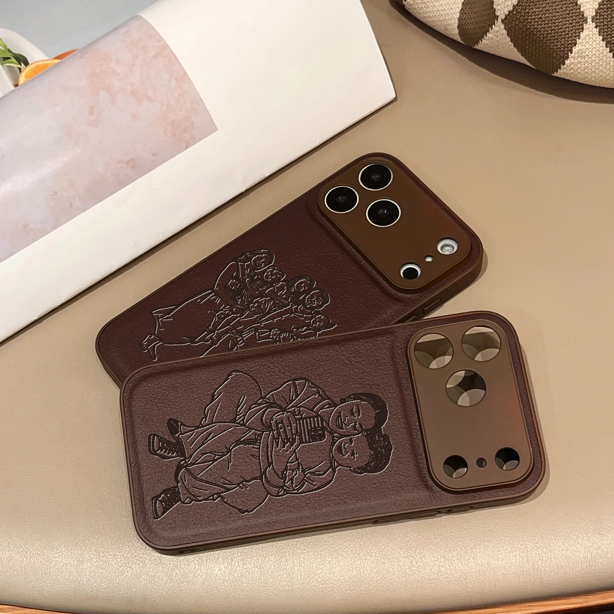 Custom Family Couple Pet Friend Personal Portrait EtcImage Lines Laser Engraved Case for iPhone 17 16 15 14 13 Pro Max Plus Air thumbnail 6