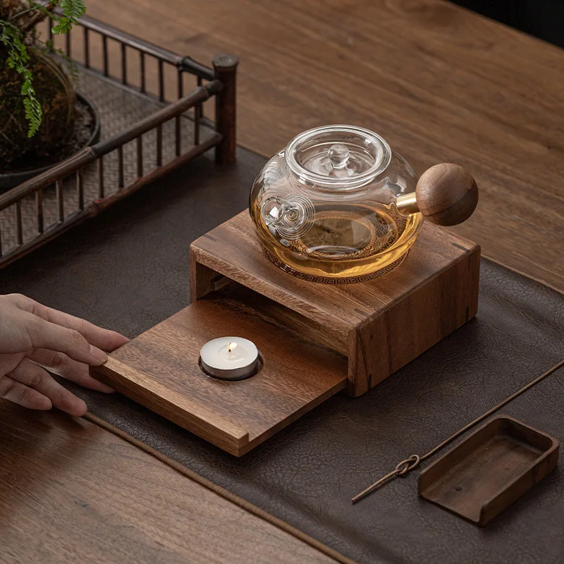 Wooden Tea Pot Heater Tea Supplies Elegant Tea Warmer Heating Coffee Milk Decoration for Home Kitchen Garden Travel Winter Gift