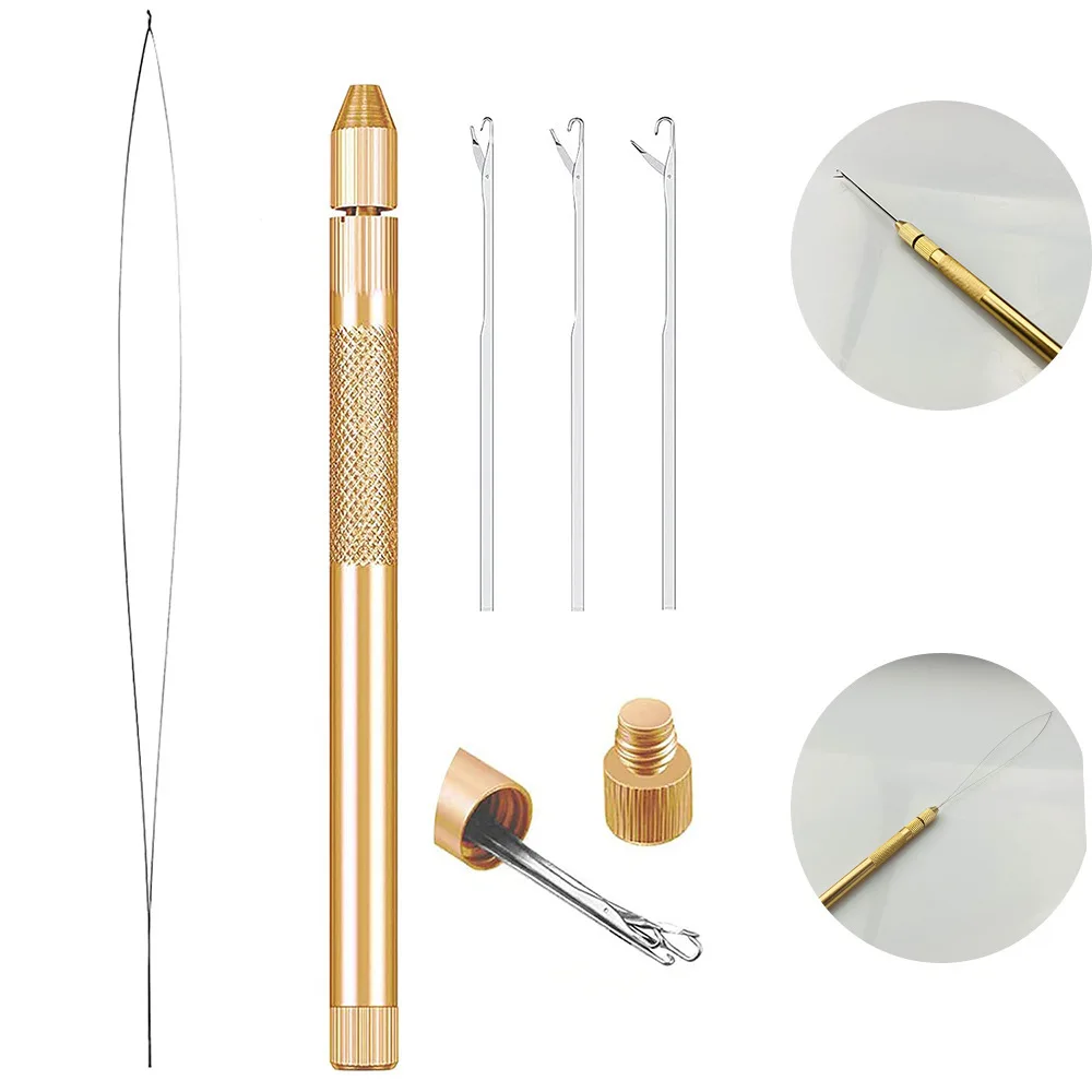 Hair Extension Tools Kit 3 Knitting Hook Needles Loop Threader Aluminum Ventilating Holder for Thread Pulling And Lace Making thumbnail 2