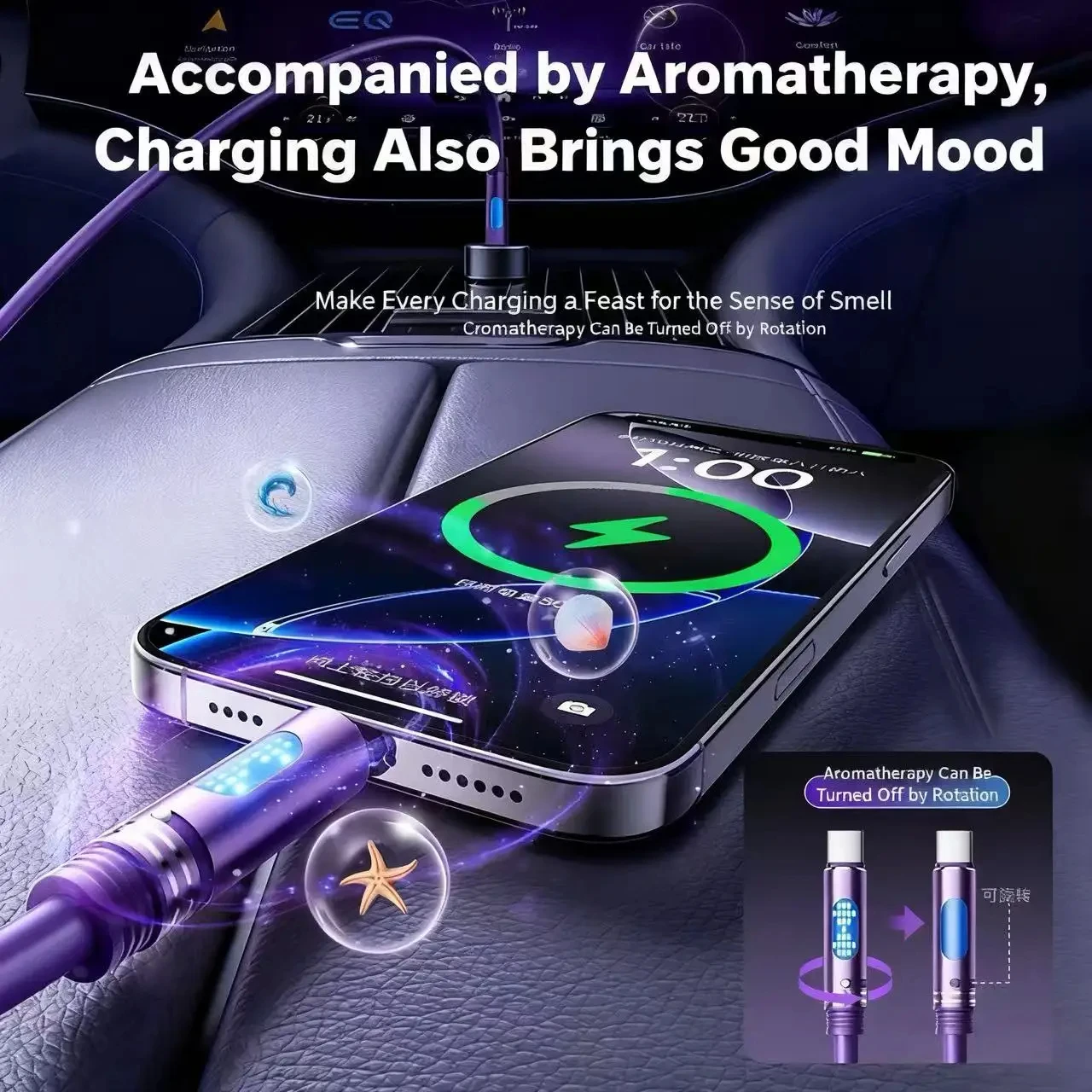 240W Ambient Light USB C Type C Port Liquid Silicone Aromatherapy Fast Charging Data cable for iphone 15 16 17 PRO MAX Xiaomi thumbnail 4