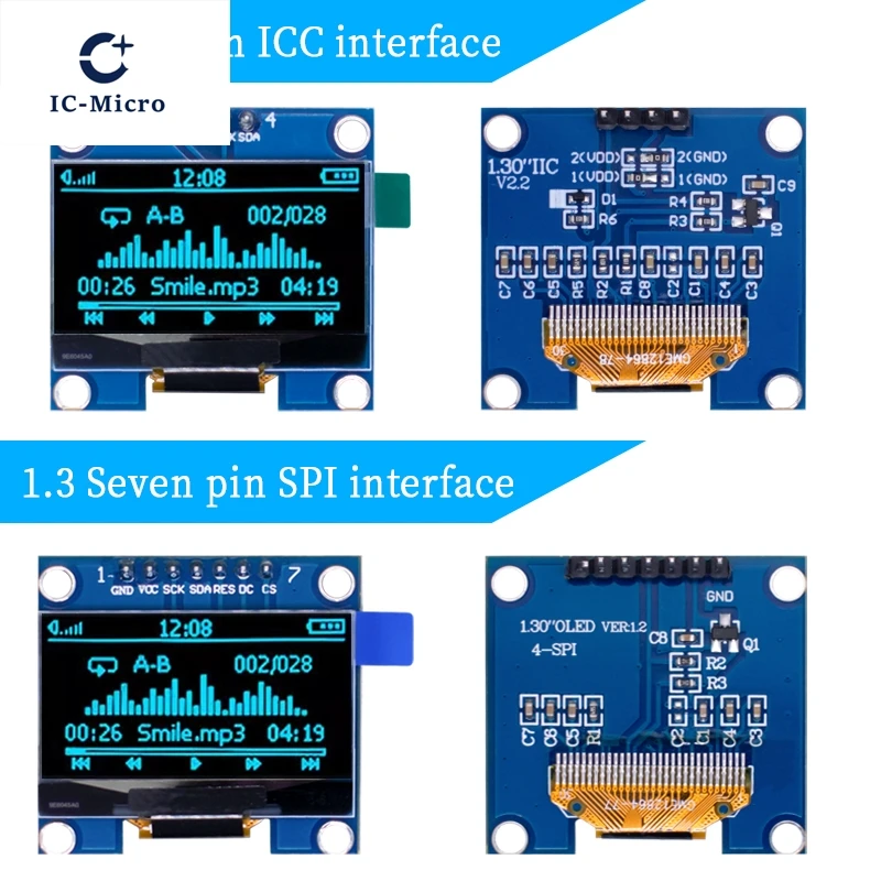 1.3 inch OLED module SPI/IIC I2C Communicate white/blue color 128X64 1.3 inch OLED LCD LED Display Module 1.3" OLED Module 1-10 thumbnail 5