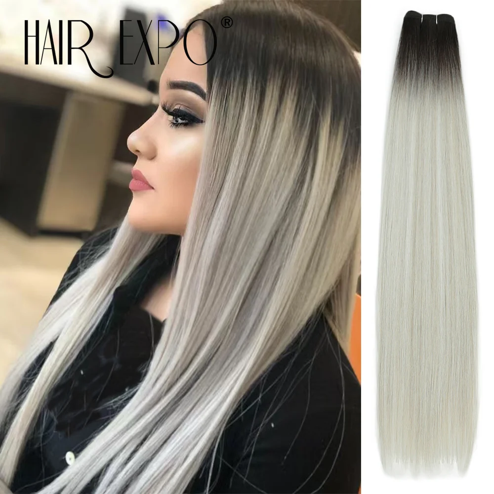 Straight Hair Bundles 26Inch Synthetic Fiber Hair Extensions Natural Soft Heat Resistant Fiber Bio Straight Hair Weave For Women thumbnail 2