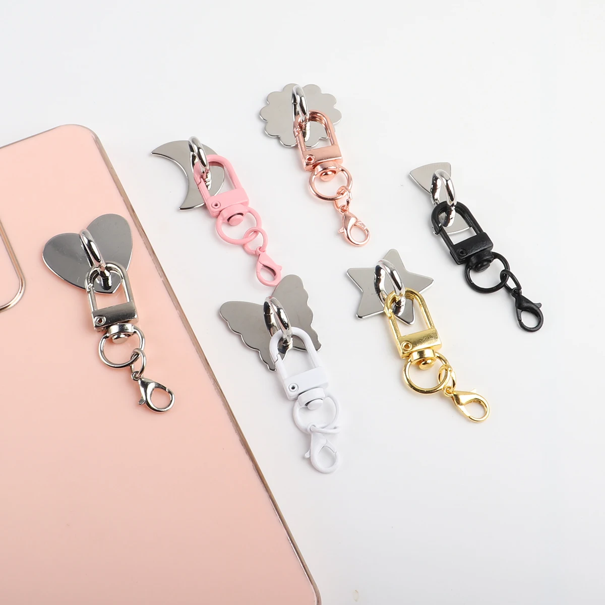 3-in-1 Adhesive Phone Case Bag Metal Love Star Moon Butterfly Flower Style Hardware Accessories Handmade Decoration Lanyard