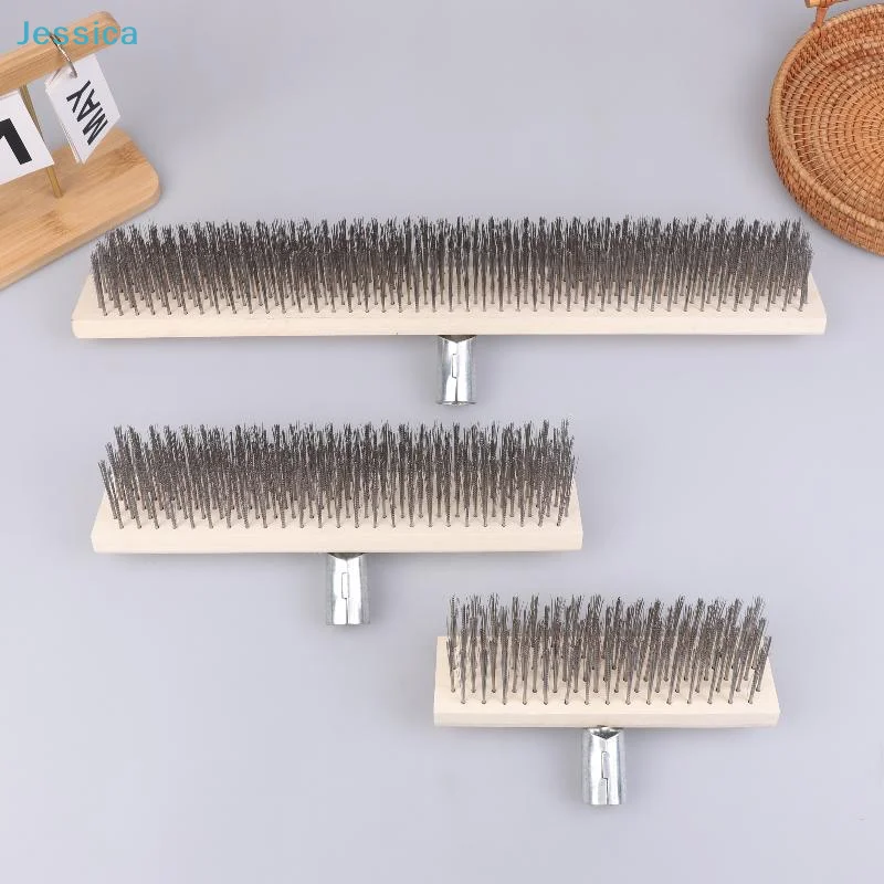♥Stainless Steel Wire Brush Set | Wooden Handle Scrub Brushes (3 Sizes) for Cleaning Grills, Workbenches & Surfaces