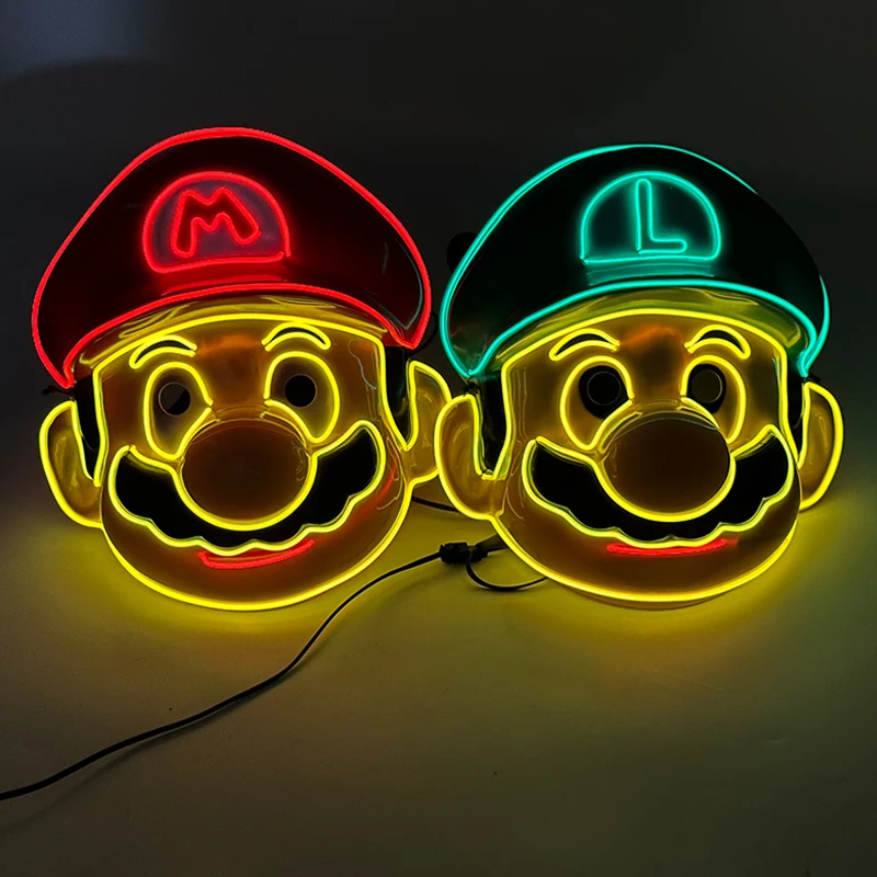 Funny Glowing Masquerade Disguise Mask Props Adult Kids Game Theme Cosplay Luminous Mask Carnival Neon Light Up Supplies thumbnail 2
