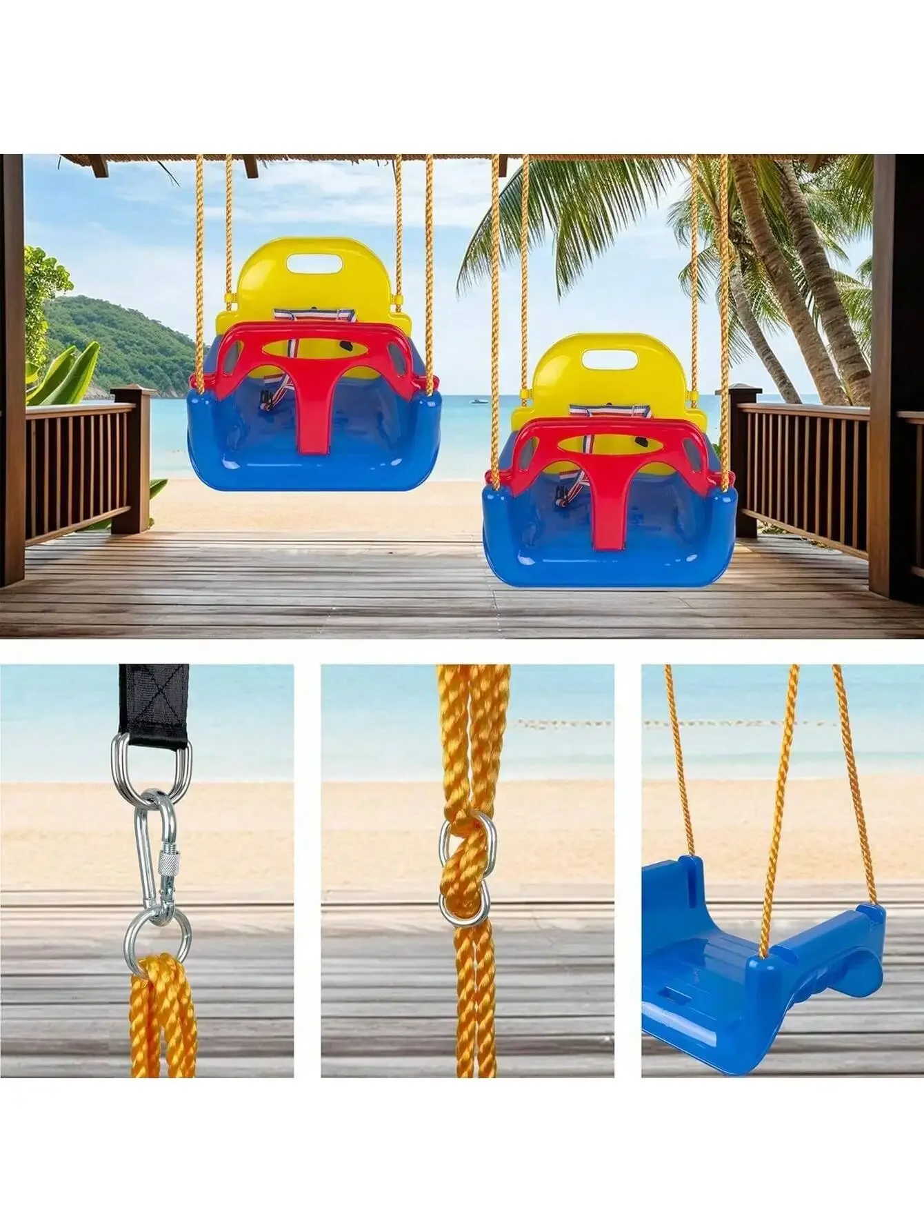 NEW 3-in-1 Toddler Swing Seat Baby Swing Seat with Adjustable Ropes Snap Hooks thumbnail 3
