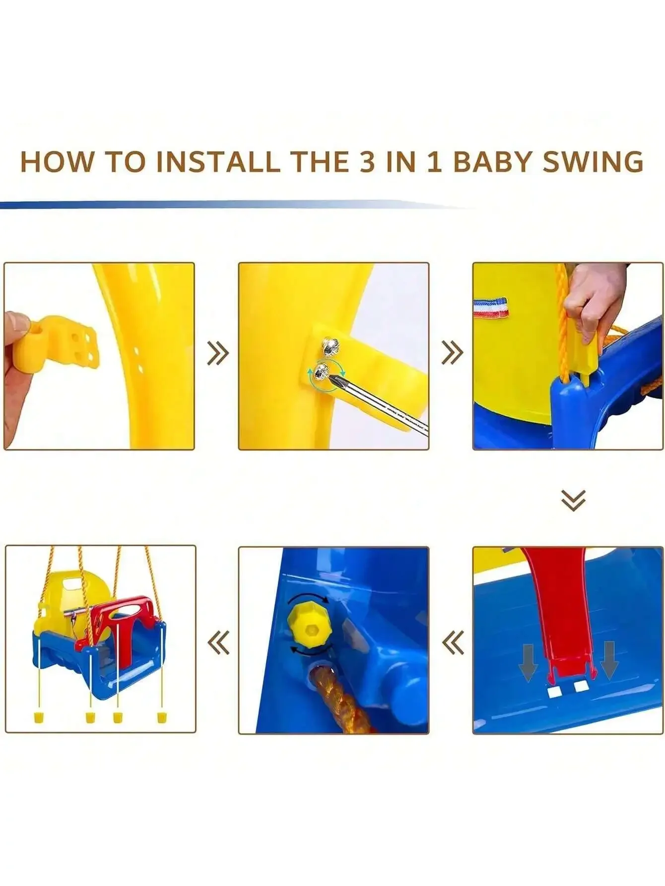 NEW 3-in-1 Toddler Swing Seat Baby Swing Seat with Adjustable Ropes Snap Hooks thumbnail 4