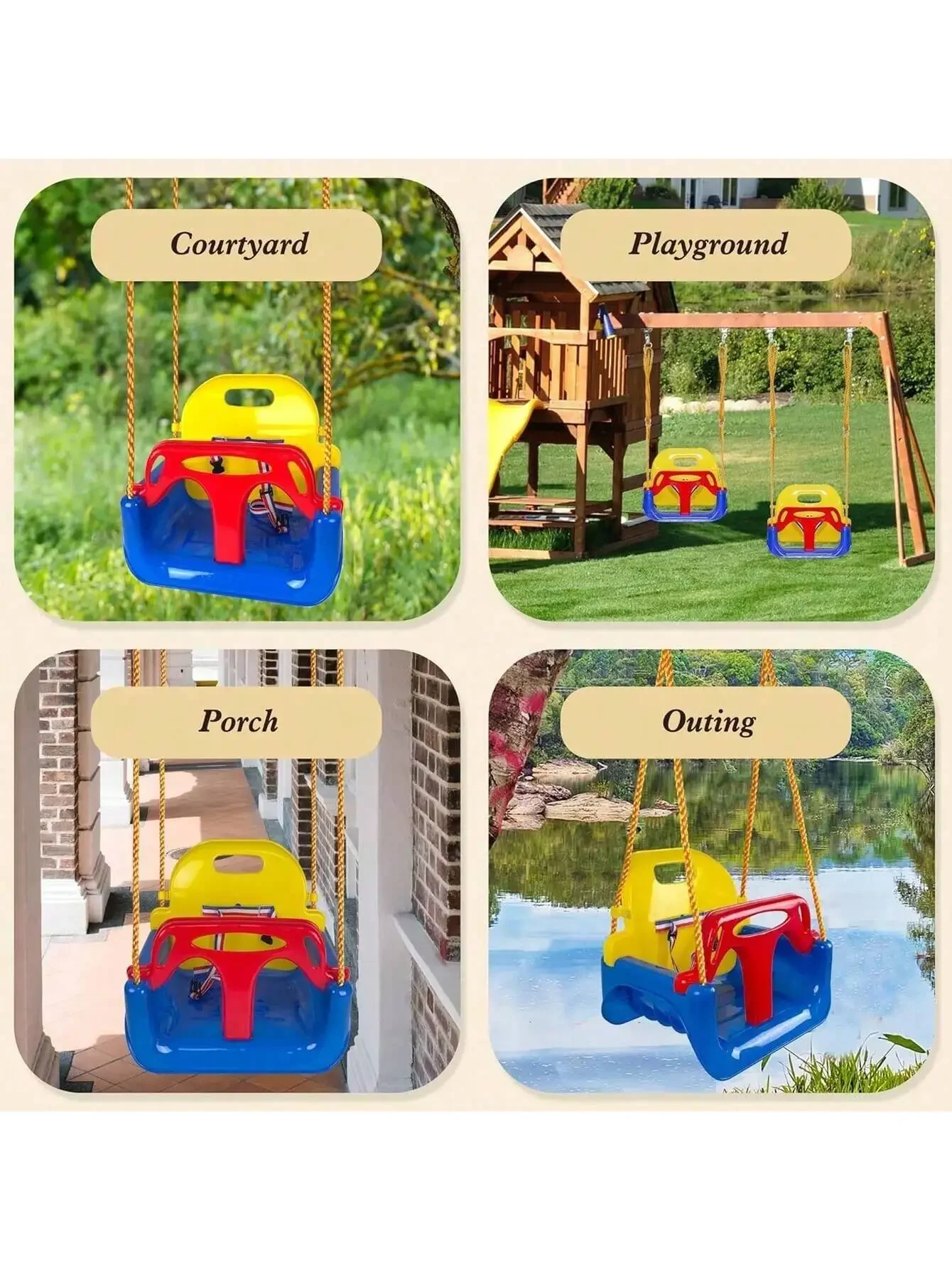 NEW 3-in-1 Toddler Swing Seat Baby Swing Seat with Adjustable Ropes Snap Hooks thumbnail 5