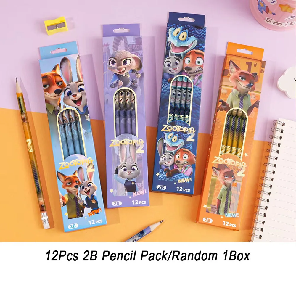12Pcs Disney Zootopia 2B Pencils Wood Graphite Sketch Pencils Set Smooth Writing for School Office Drawing Sketching