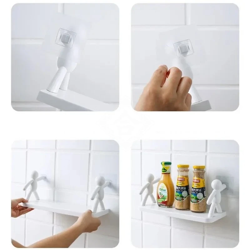 Bathroom Self-adhesive Shampoo Shelves Shower Towel Storage Rack Cosmetic Toilet Organizer Home Decor Kitchen PP Plastic Rack thumbnail 5