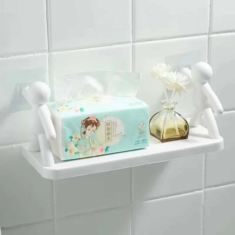 Bathroom Self-adhesive Shampoo Shelves Shower Towel Storage Rack Cosmetic Toilet Organizer Home Decor Kitchen PP Plastic Rack thumbnail 4