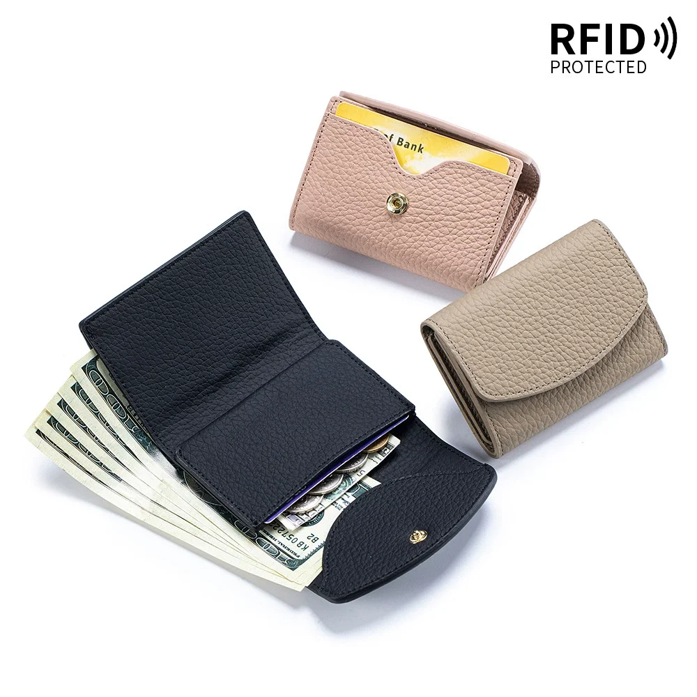 New Women's Wallet Short Genuine Leather Purse Portable Multifunctional Large Capacity Money Bag Small Folding Coin Card Holder