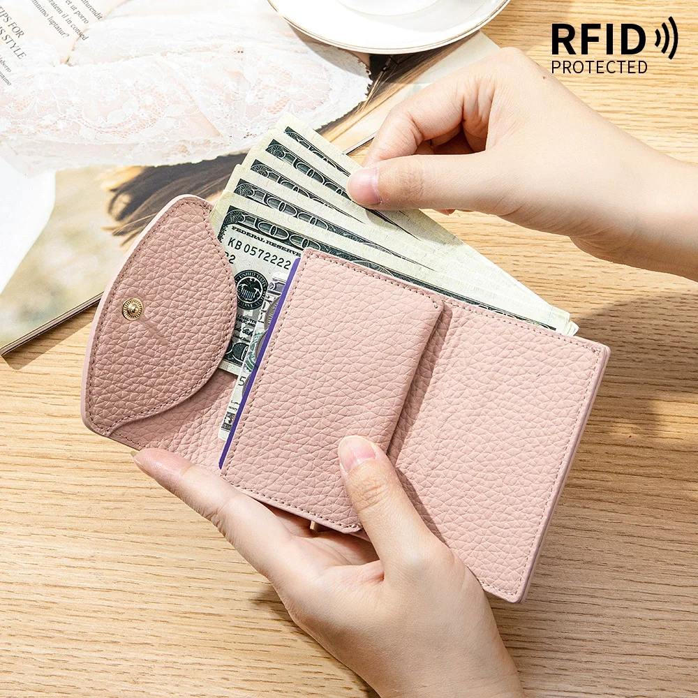 New Women's Wallet Short Genuine Leather Purse Portable Multifunctional Large Capacity Money Bag Small Folding Coin Card Holder thumbnail 4