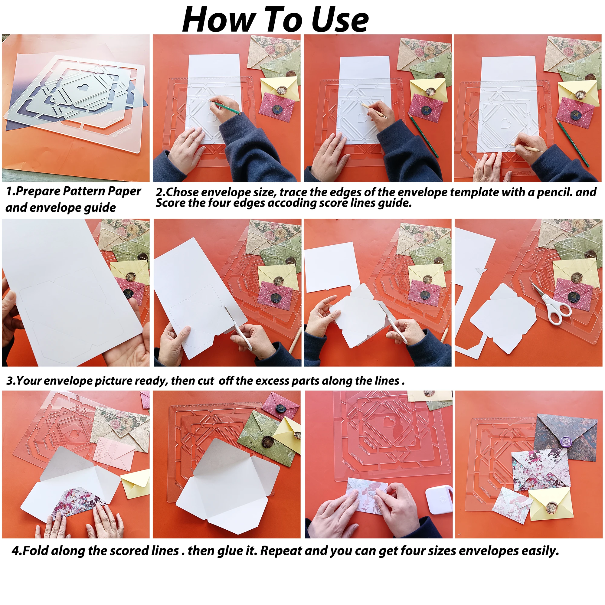 Alinaute 4 Sizes In 1 Envelope Maker Guide Card Envelope Making Template Tool For Paper Craft Handmade Card thumbnail 4